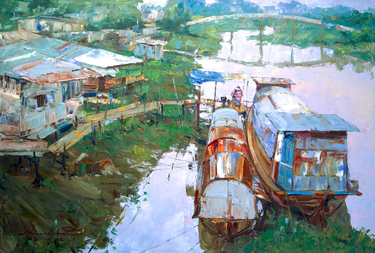 Alongside the river at Ayutthaya – Somchai | 80 x 120 cm