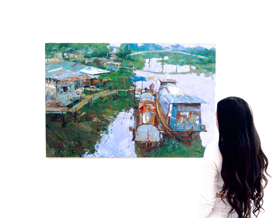 Alongside the river at Ayutthaya – Somchai | 80 x 120 cm