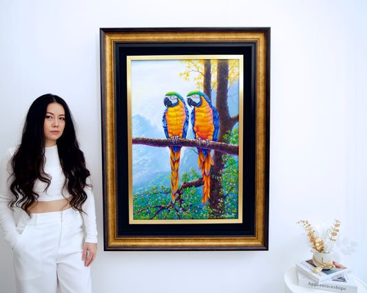 Two Macaws on a Branch - Hudsadayuth | 60 x 90 cm