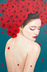 Fragile woman with roses - Narit | 60 x 90 cm