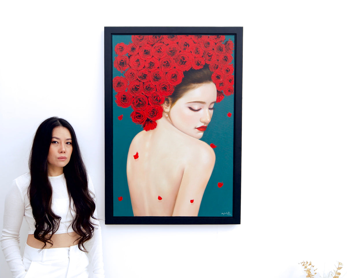 Fragile woman with roses - Narit | 60 x 90 cm